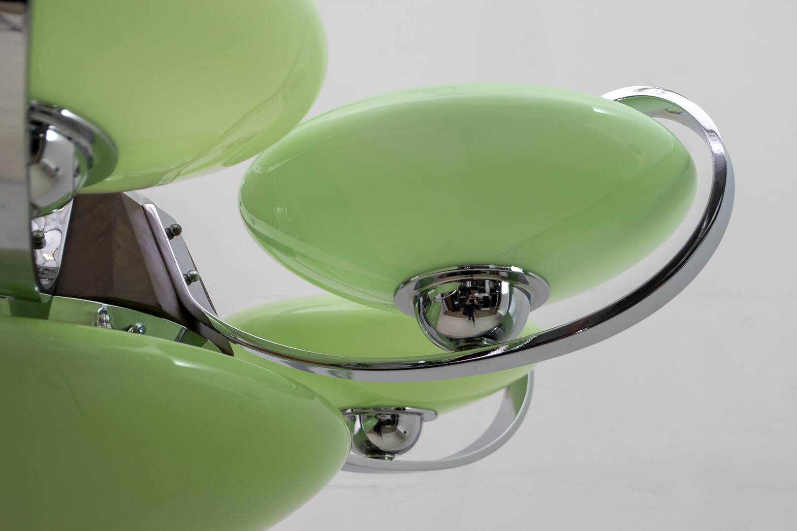 Art Deco Italian Chrome and "Incamiciato" Glass Chandelier, 1930s