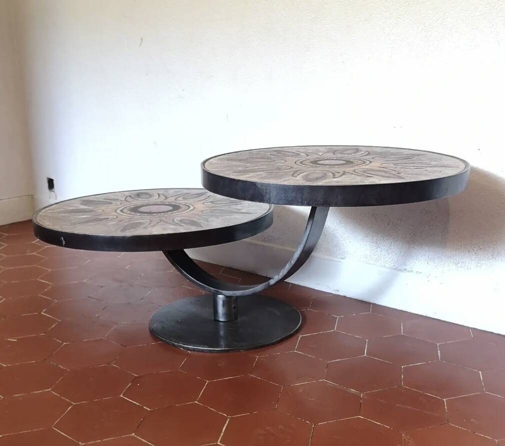 Table basse double plateau lave émaillée DS Picard / Monsan Picard vintage