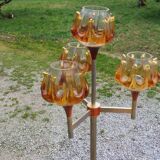 1970s design floor lamp in gold and orange chrome metal with 4 glass tulips
