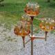 1970s design floor lamp in chrome metal with gold and orange, featuring 4 glass tulips.