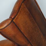 Fauteuil club vintage en cuir couleur cognac hollandais