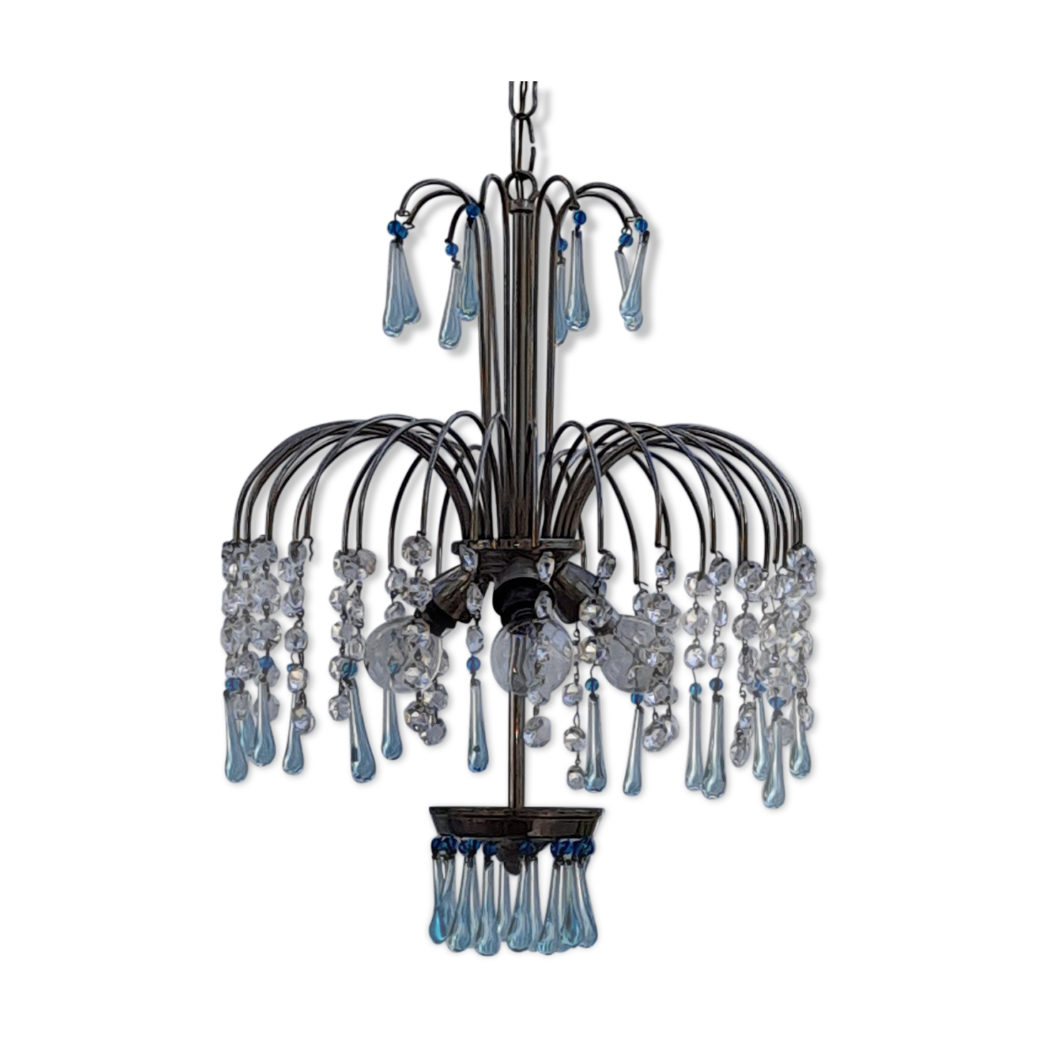 Mid Century Italian Murano Chandelier Blue