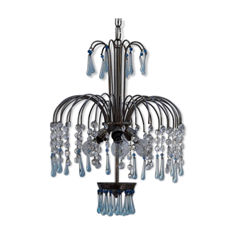 Mid Century Italian Murano Chandelier Blue