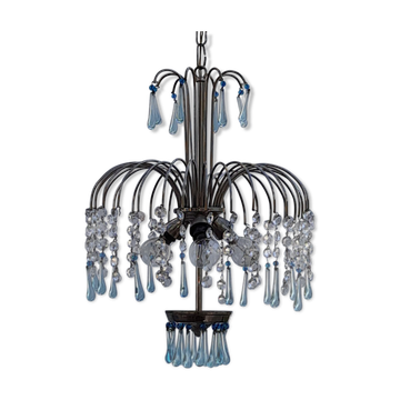Mid Century Italian Murano Chandelier Blue