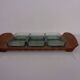 Teak tray with glass bowls by Jens Quistgaard for IHQ Dansk Designs, 1960s, set of 7.