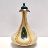 Beige Encased and Hand-blown Glass Decanter Bottle, Italy