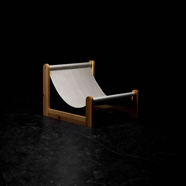 Chaise longue en pin, toile et peau de mouton, années 1970
