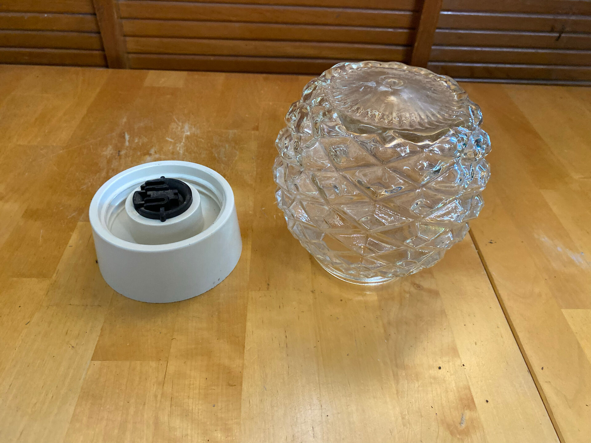 Vintage corodex ceiling light moulded glass + white bakelite support