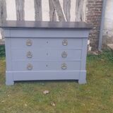 Commode 4 tiroirs ancienne gris gustave 3 marbre gris foncé