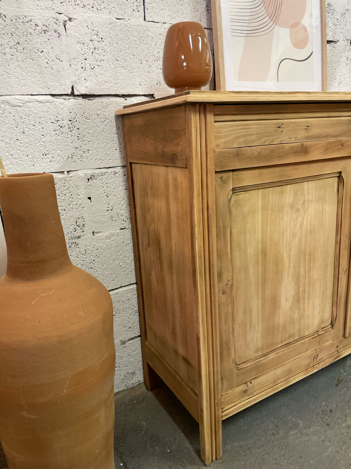 Vintage Parisian buffet in stripped raw wood