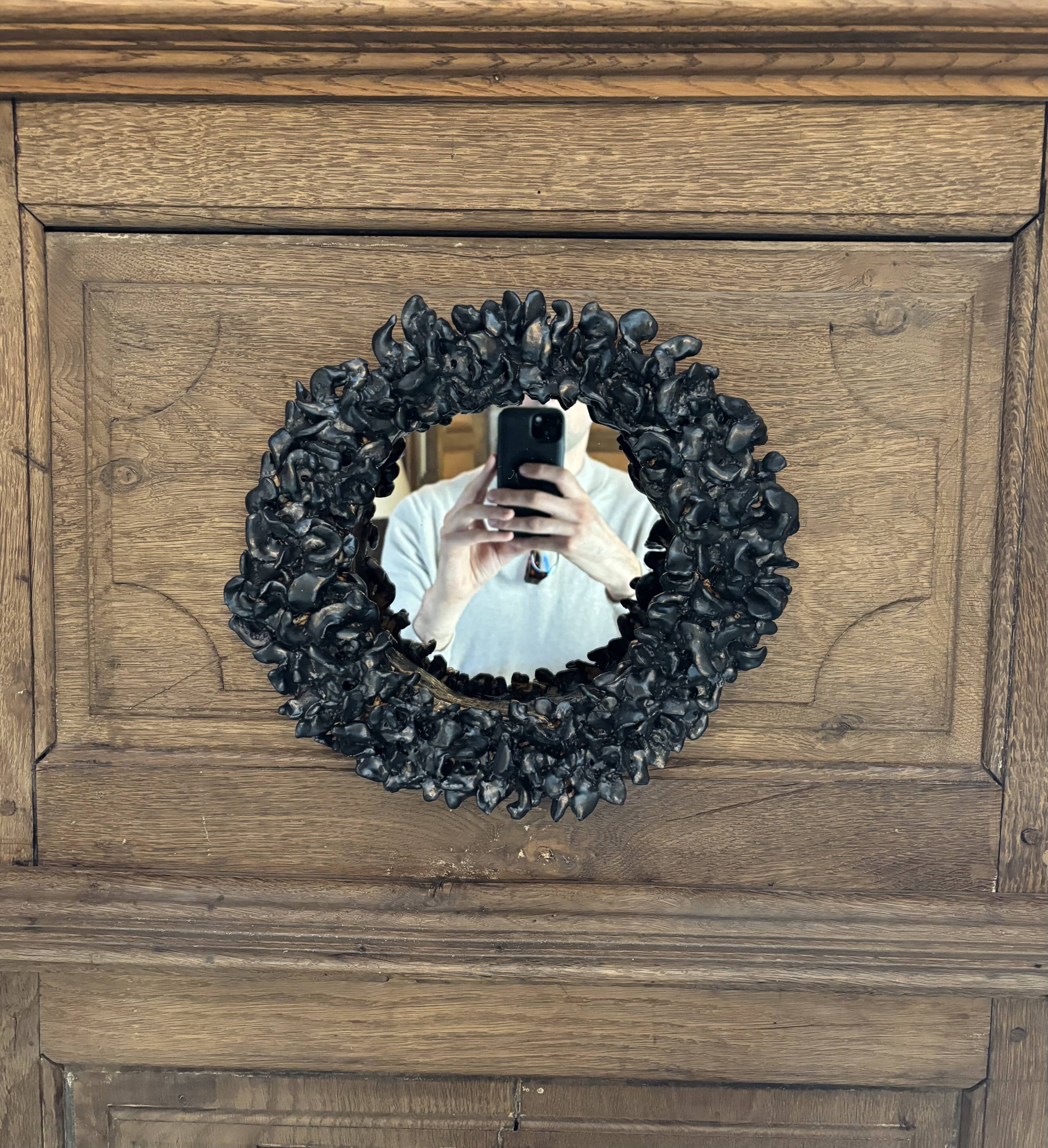 Contemporary French ceramic mirror, Bosco by Renzo Maar.