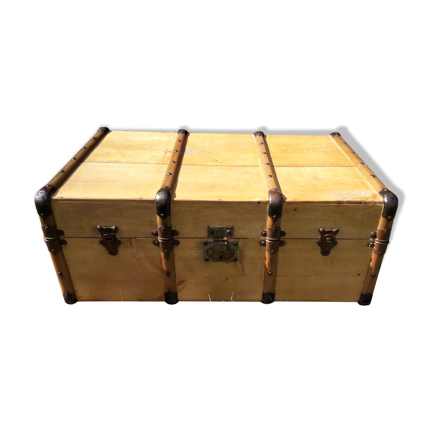 Old wooden travel trunk