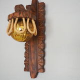 Sconce in wood and yellow glass ball from the 1960/1970