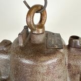 Black enamel and cast iron industrial cage pendant light, 1950s