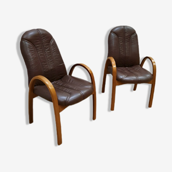 Paire de fauteuils des années 70 style bow wood