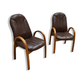 Paire de fauteuils des années 70 style bow wood