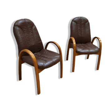 Pair of 1970s bow wood style armchairs
