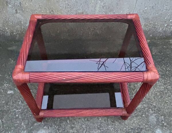 Table basse Maugrion bambou et verre fumé, pour Roche Bobois, années 80
