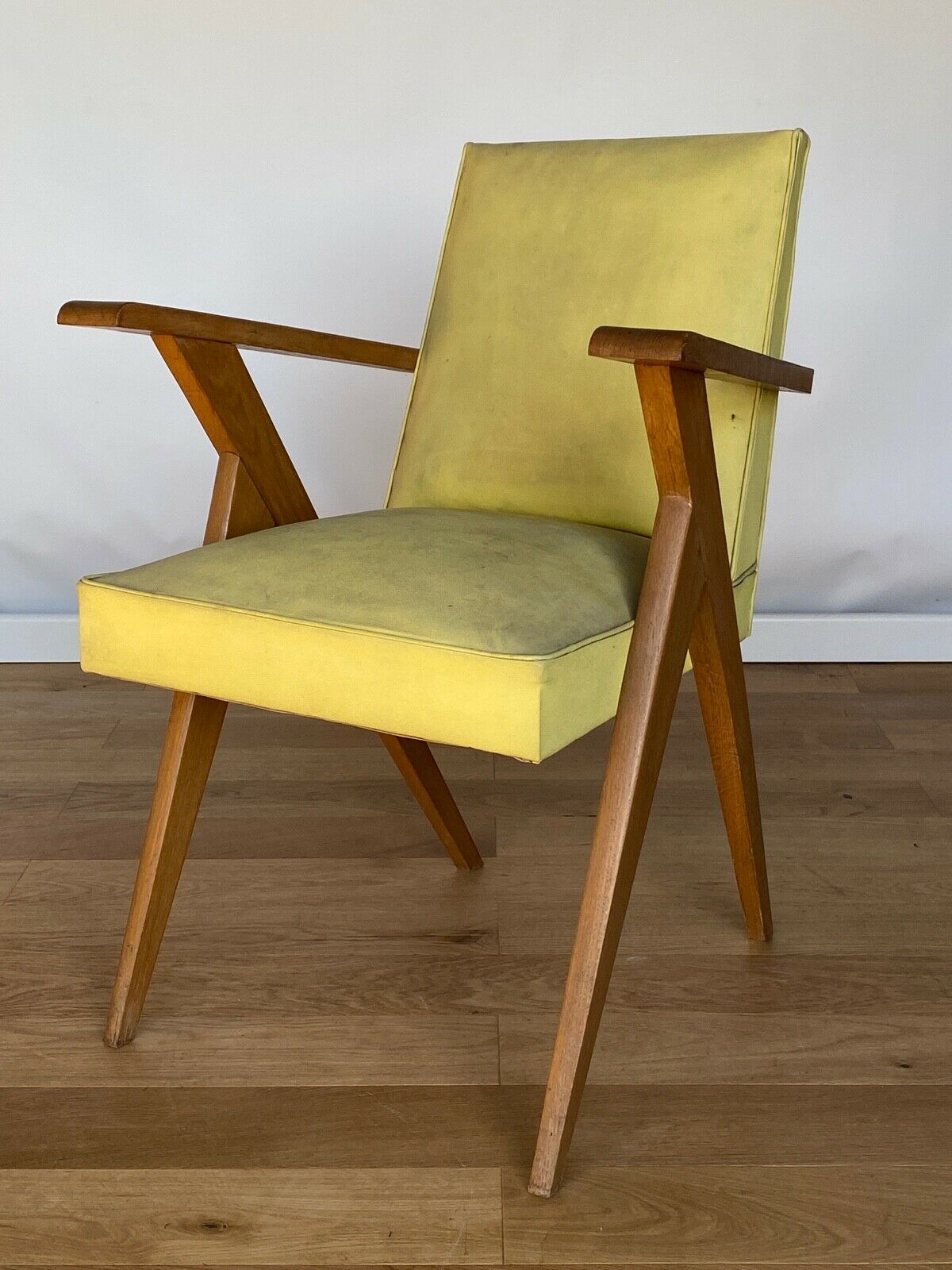 Armchair 1960 french work seat yellow compass feet