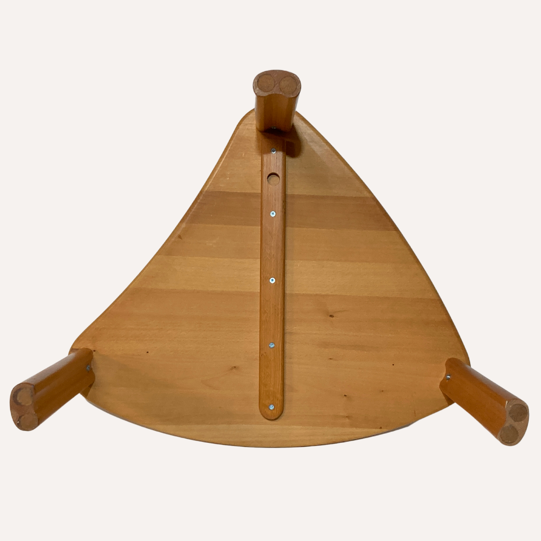 Scandinavian pine kidney shaped triangle side or coffee table, 1970s