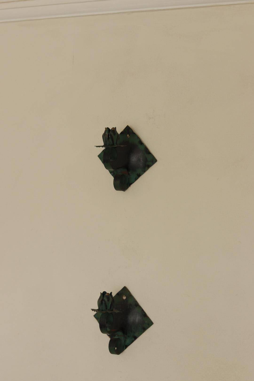 Vintage Swedish Wall Sconces in Patinated Greenish Brass