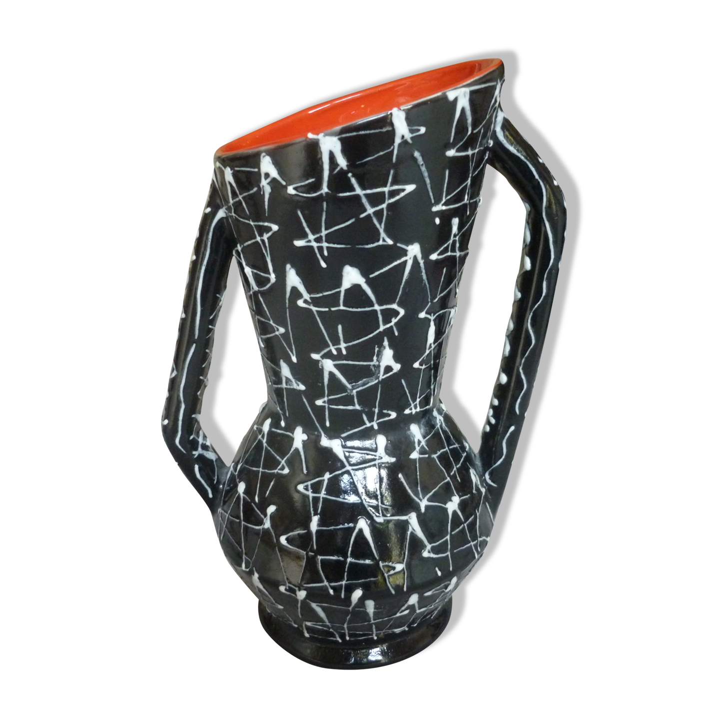 Vintage dark streaked white interior red vase