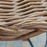 Vintage round rattan and metal coffee table