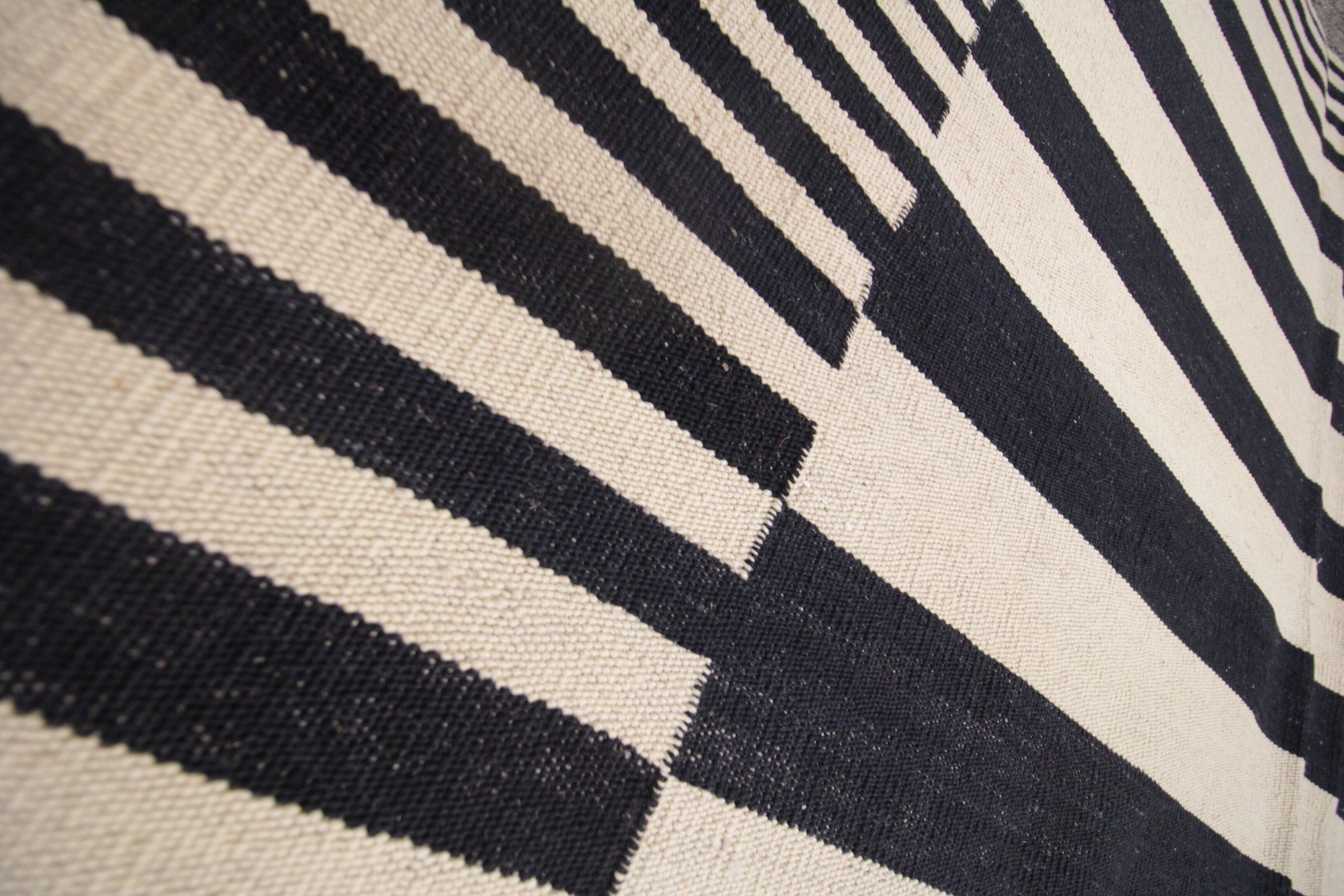 Black cream wool kilim handmade flat woven area rug- 177x232cm