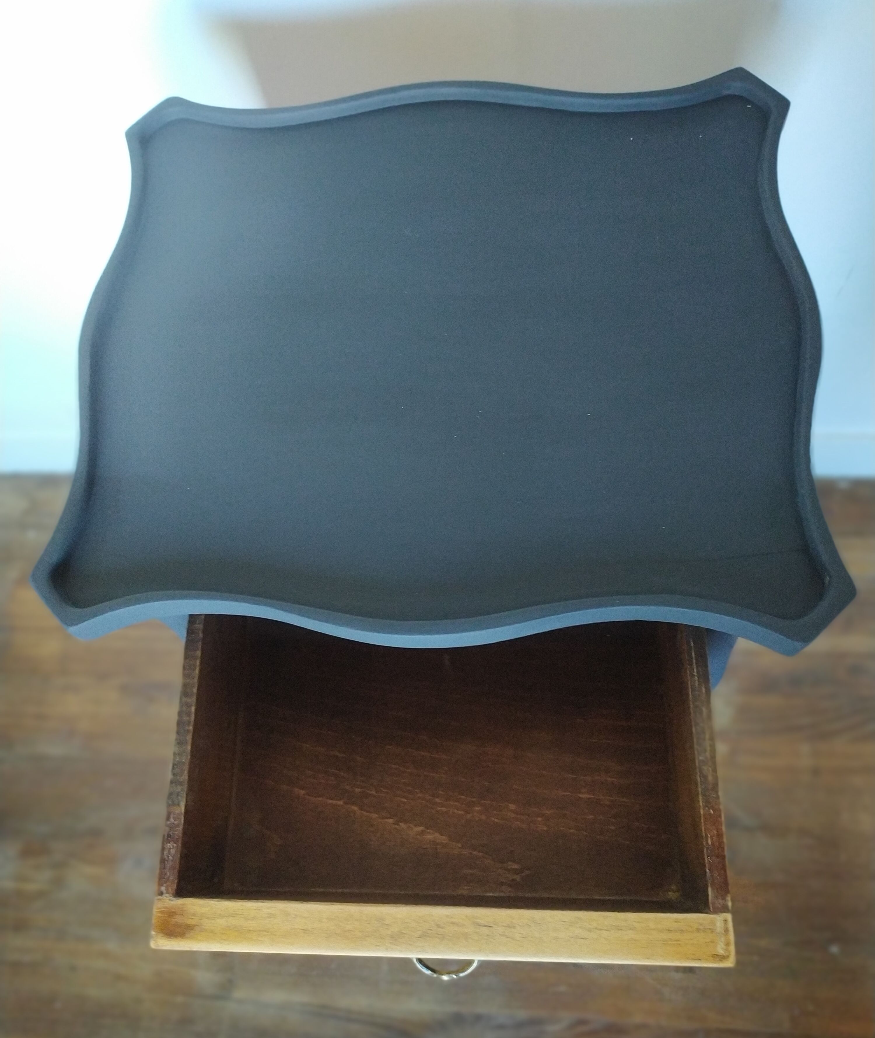 Old bedside painted in matte black and oiled wood