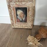 Oil on mounted paper - Portrait of a peasant woman signed, 18th century