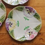 3 plates in slurry "Pensées" Choisy-le-Roi, nineteenth century