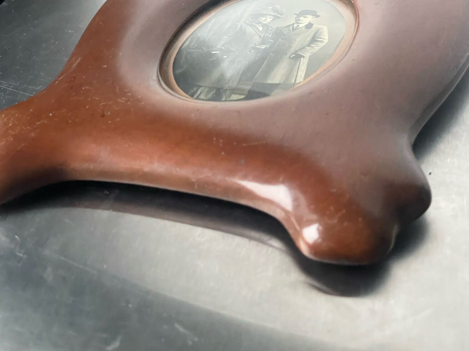 Antique  art nouveau mahogany wooden frame measurements 27.5 cm x 20 cm  convex glass