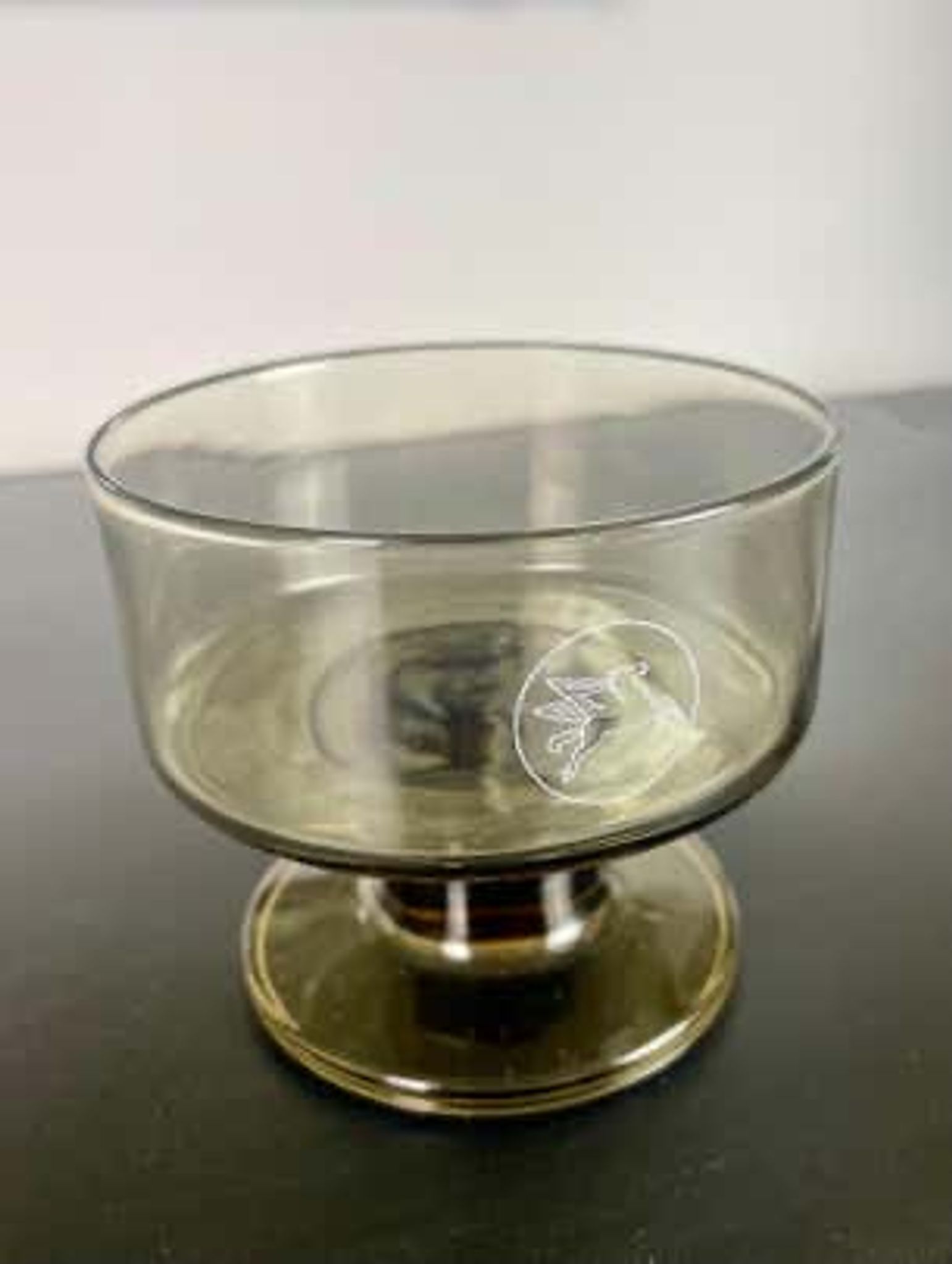 Champagne or dessert coupe bearing the Mobil Pegasus logo, 1970, France