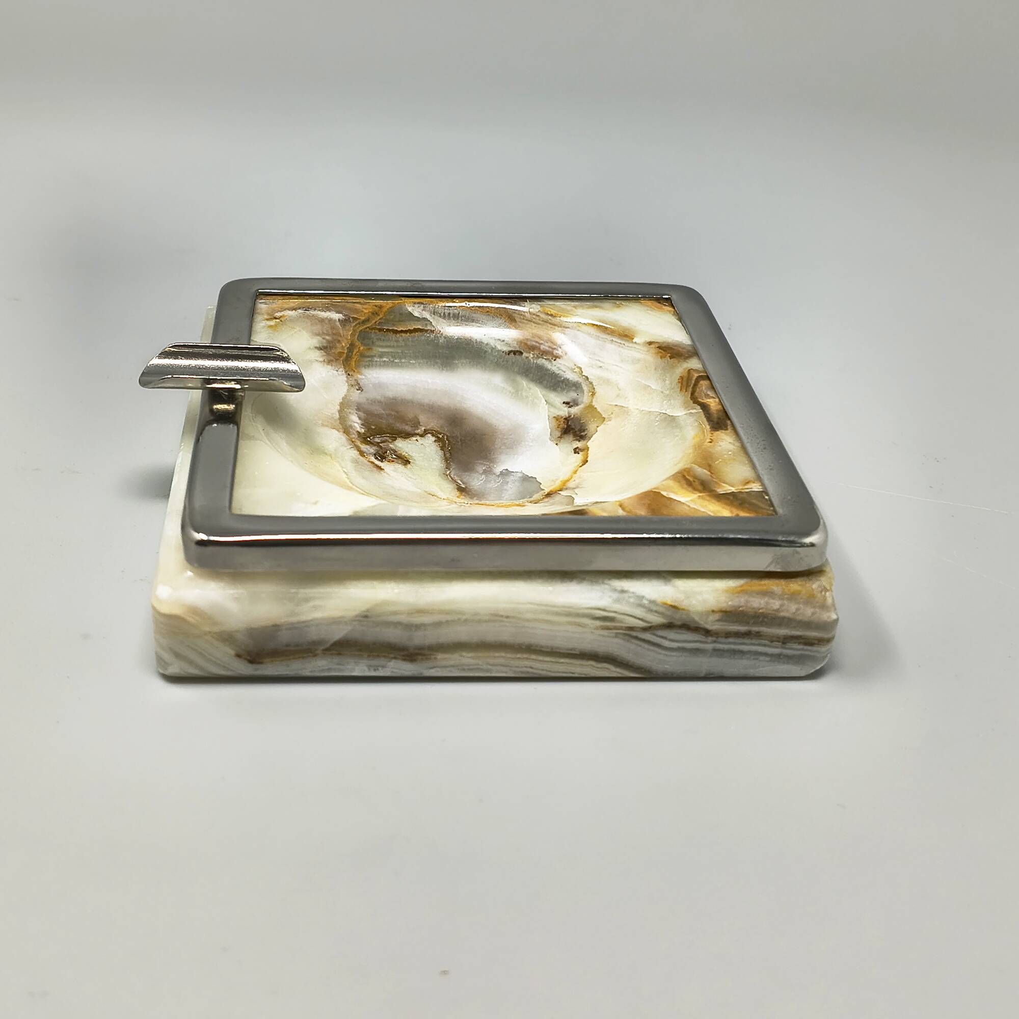 1960s mid-century modern Italian onyx smoking set with table lighter & ashtray
