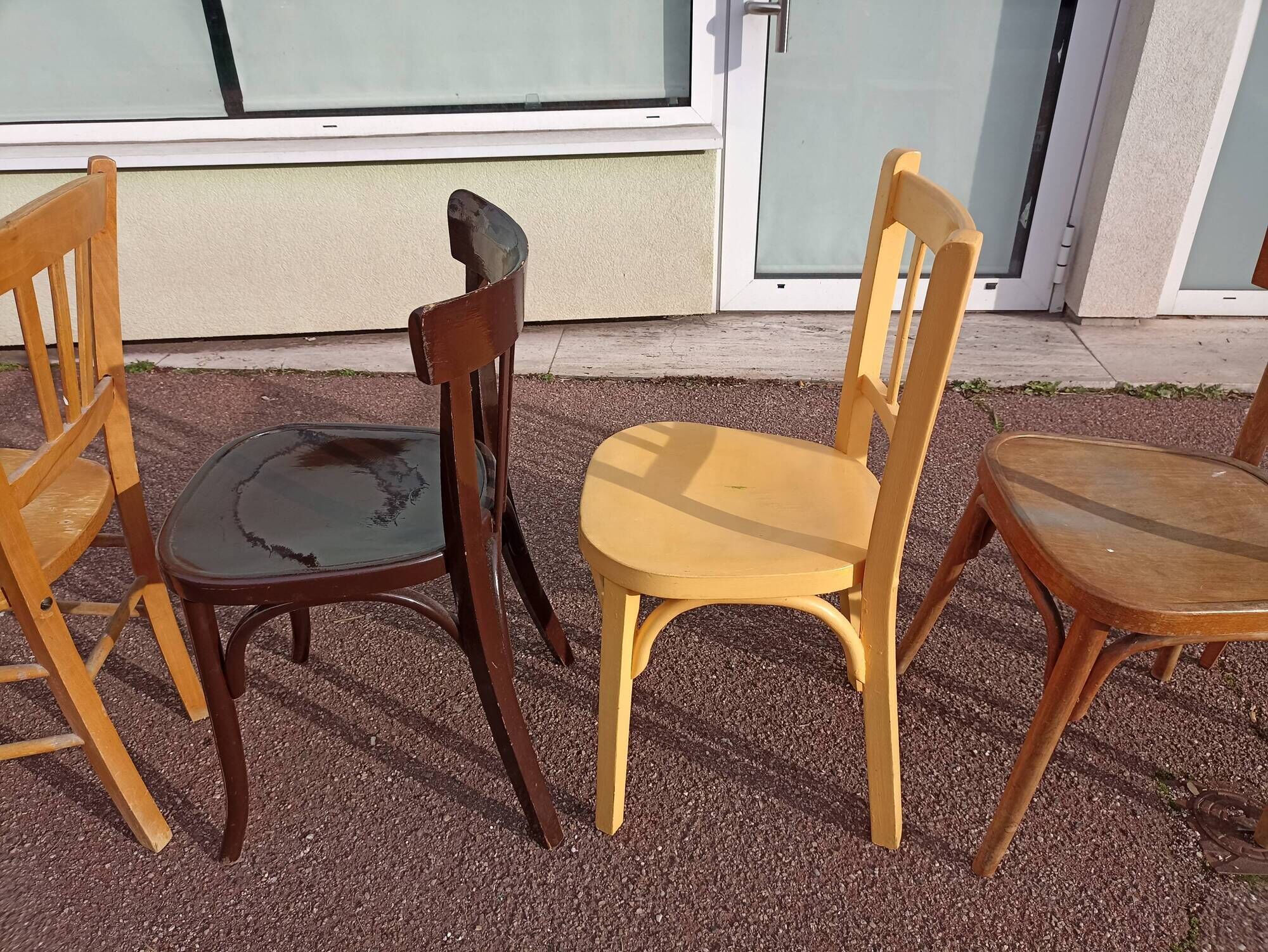 Set of 8 wooden bistro chairs bar mismatched