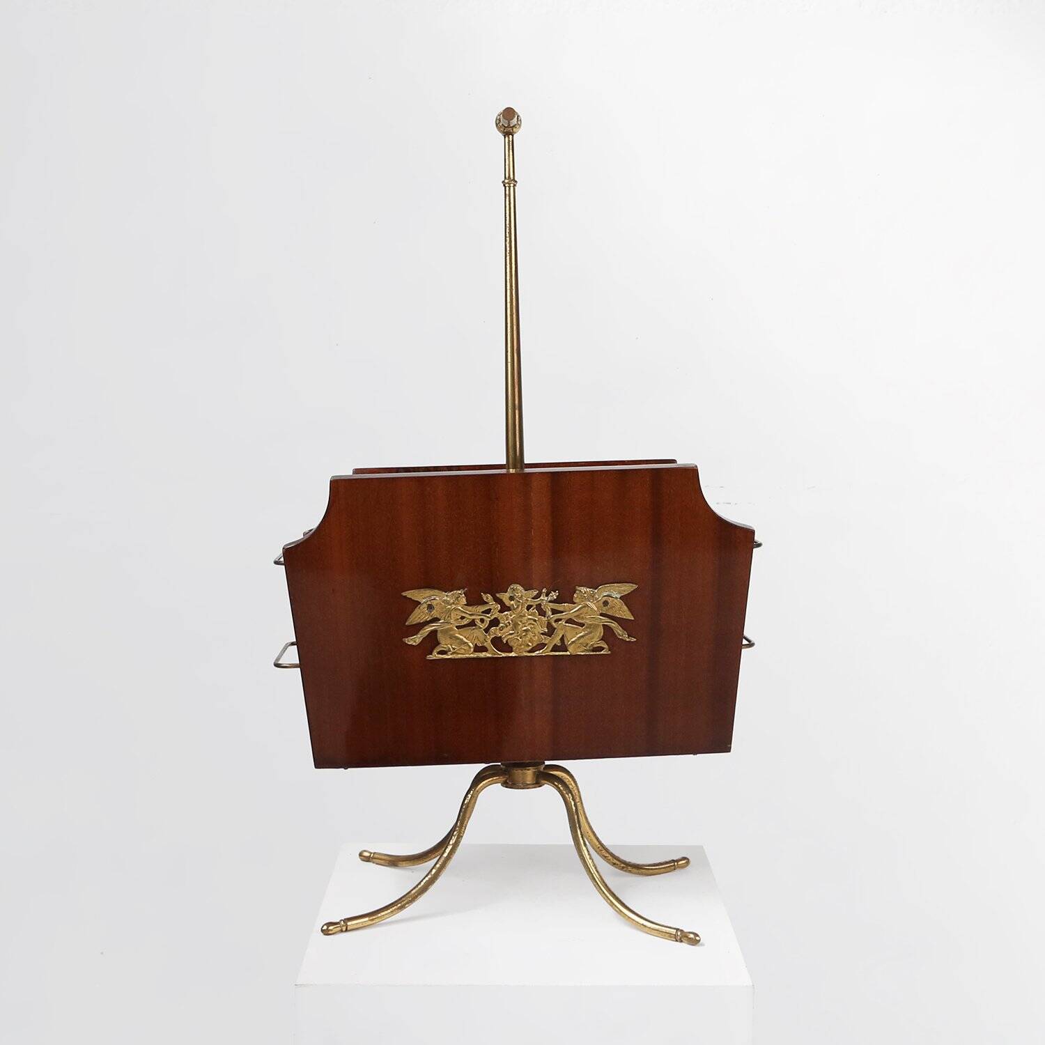 Magazine Rack with Messing Decorations and Feet, France ca. 1950
