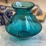 Pair of seventies blown glass vases - turquoise blue