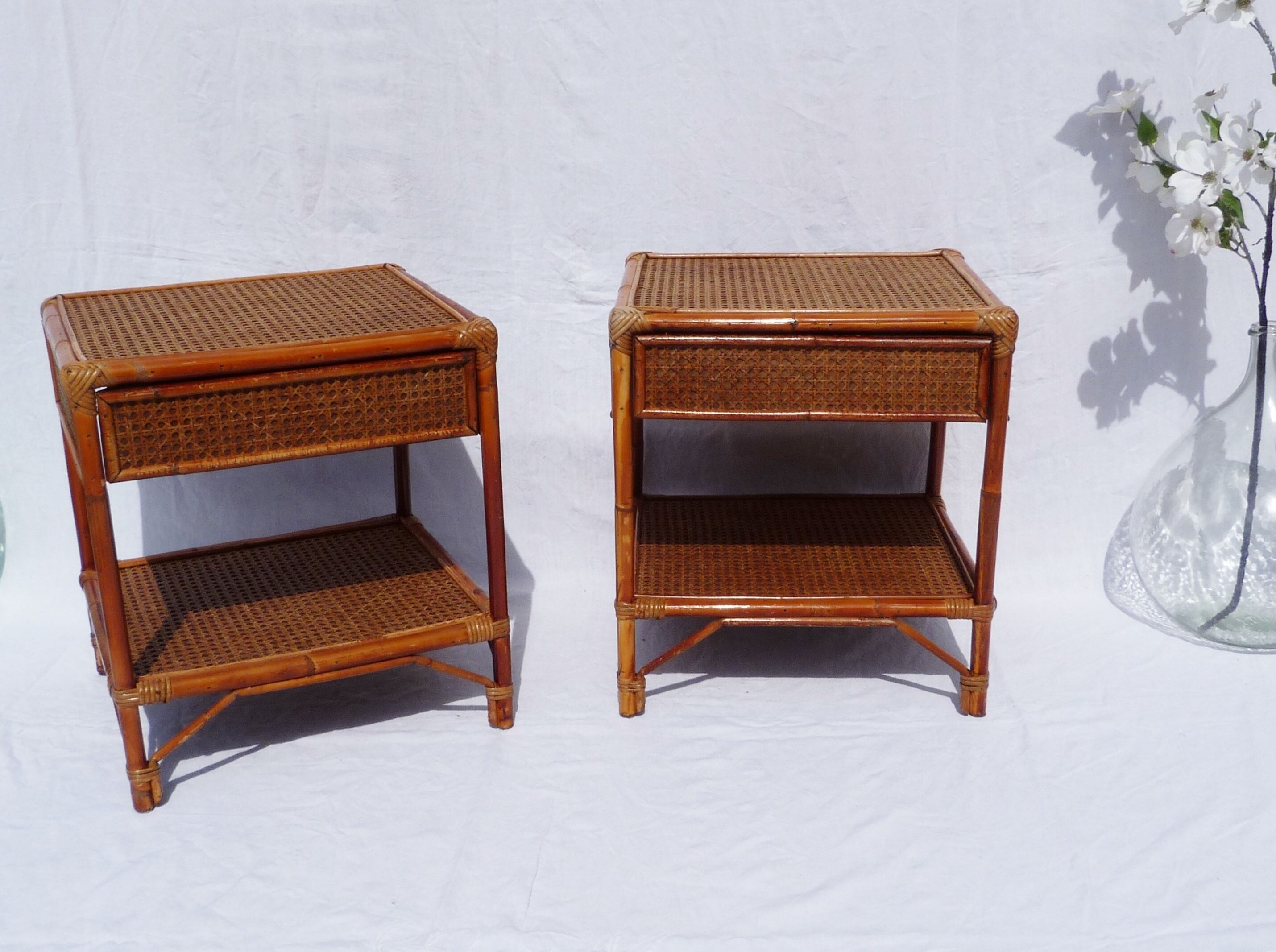 Pair of cane bedside tables