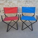 Pair of folding armchairs from the 60s, in metal and fabric