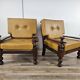 1980s leather and solid wood armchairs