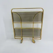 Mid-century modern folding bar cart in brass and ribbed acrylic glass, 1970s