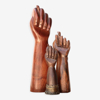 Set de 3 mains brésiliennes en bois, années 70