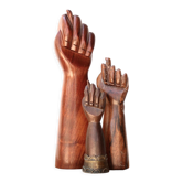 Set de 3 mains brésiliennes en bois, années 70