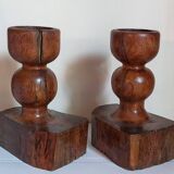 Pair of old brutalist turned solid wood candlesticks