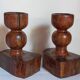 Pair of old brutalist turned solid wood candlesticks