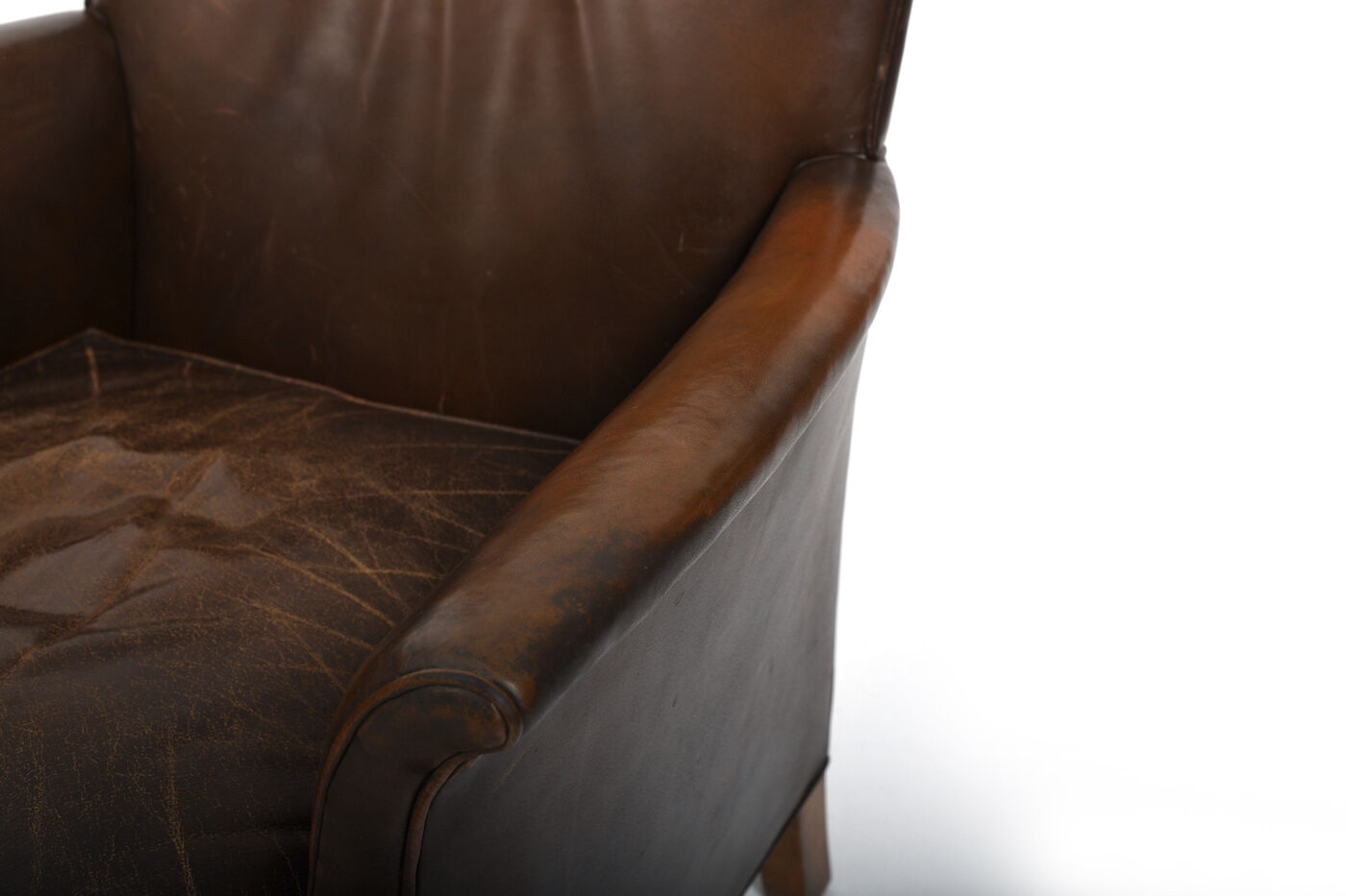Pair of old Danish club chairs in patinated leather 1940s
