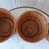 Trio of rattan and vintage bamboo pot covers 70s