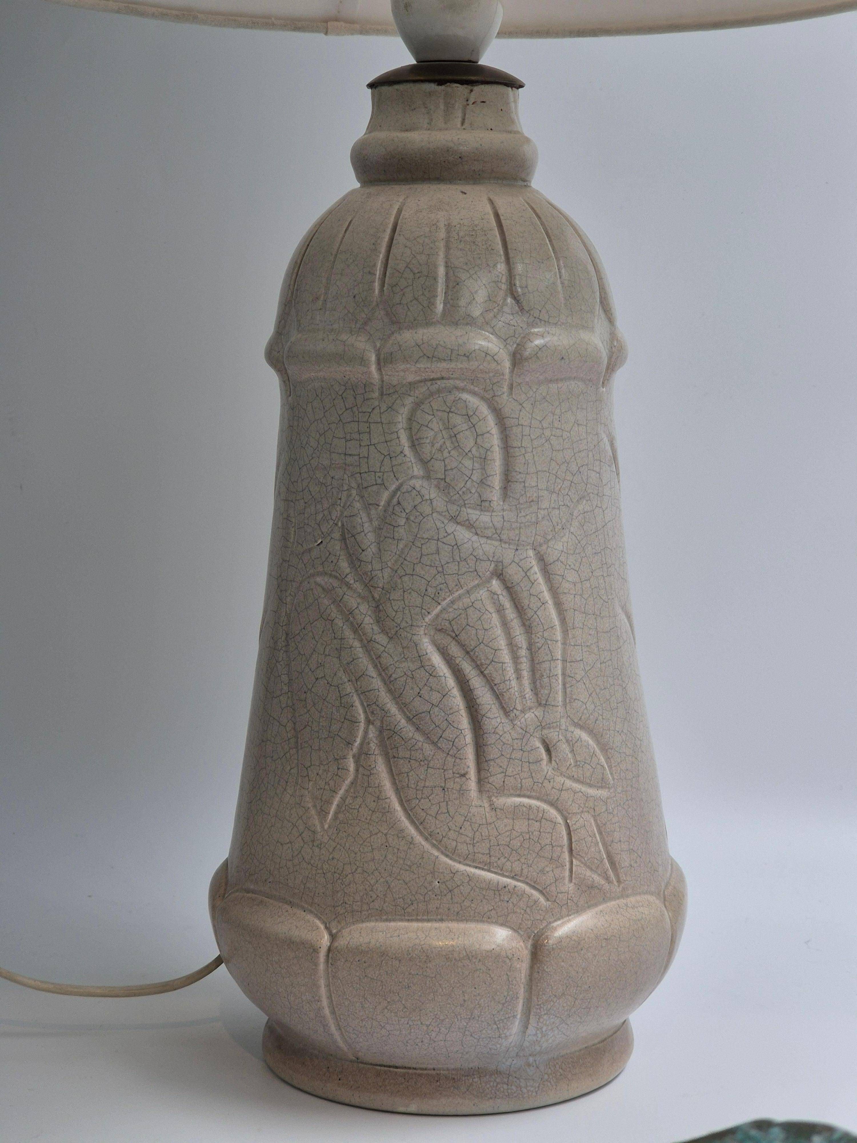 Rare Swedish decorative table lamp by Whiting, in white glazed ceramic, by Maggie Wibom.
