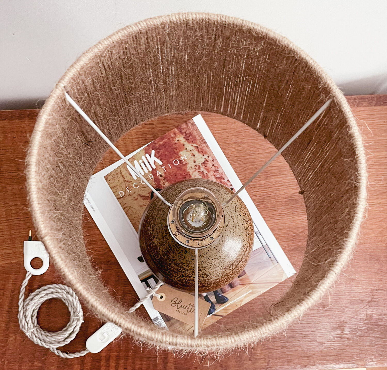 Sandstone and jute lamp