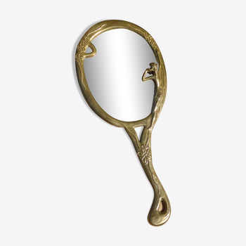 Miroir face à main ancien en bronze 11x25cm